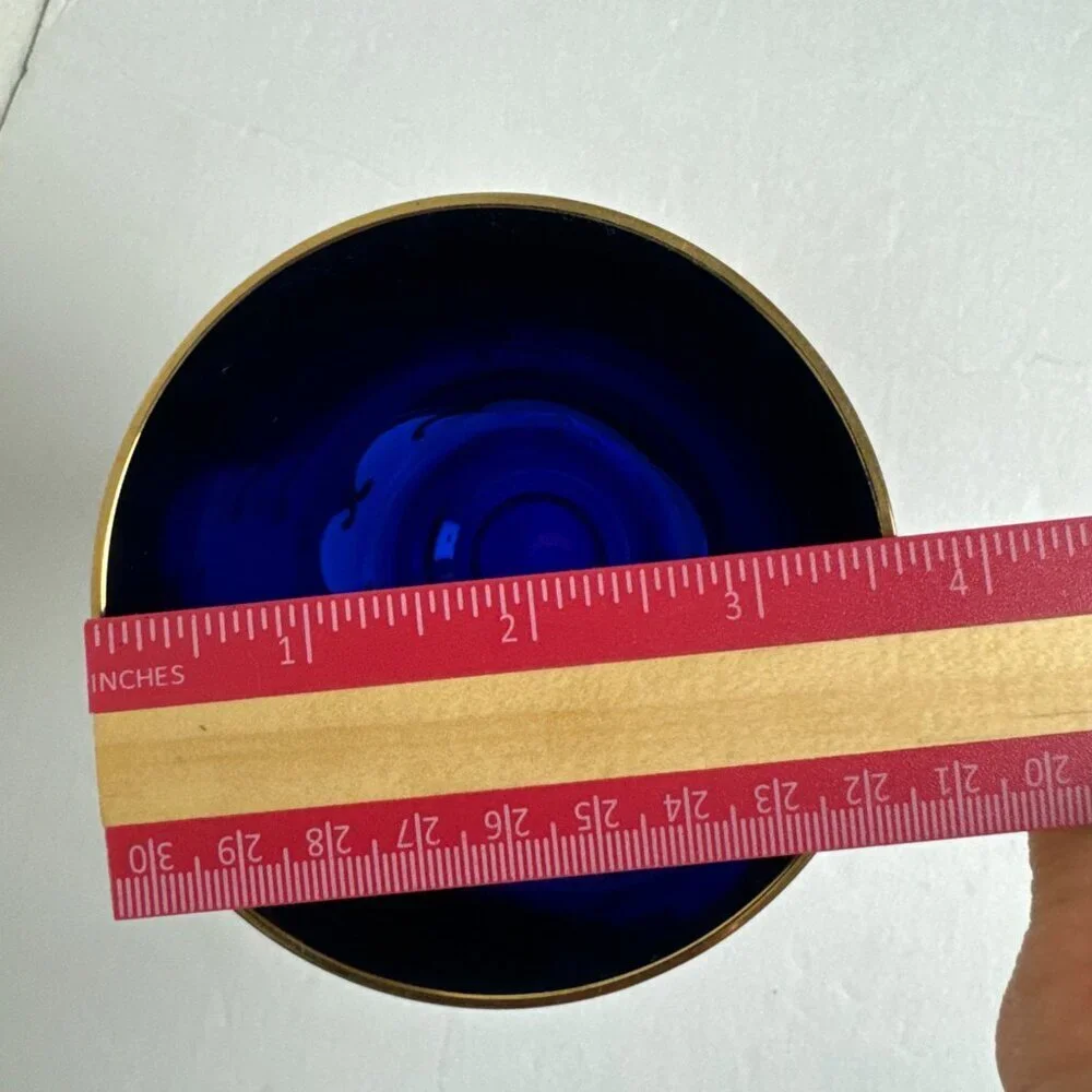 Vintage MCM Enamel Cobalt Blue Luxury Bohemian Czech Crystal Vase 24K Gold